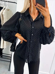 Polka Dot Oversized Button-Up Shirt Black / S