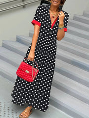 Polka Dot Short Sleeve Maxi Shirt Dress