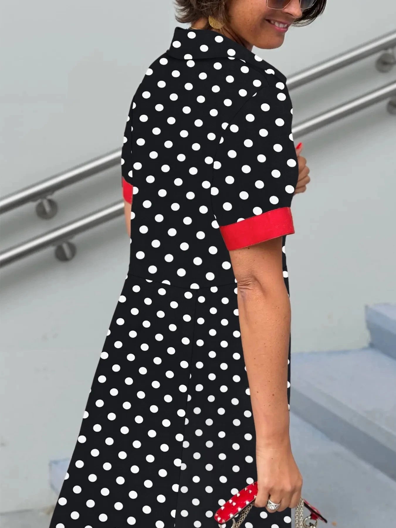 Polka Dot Short Sleeve Maxi Shirt Dress