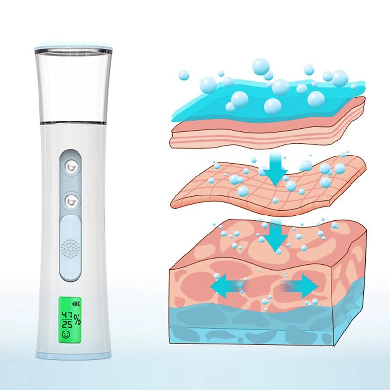 Portable double spray-head nano mist sprayer: LED display, facial steamer