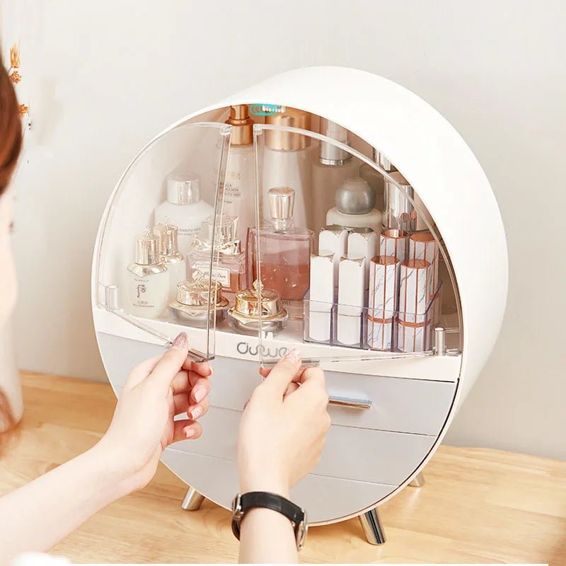 Portable makeup organizer: brush holder, waterproof, dust-free cover