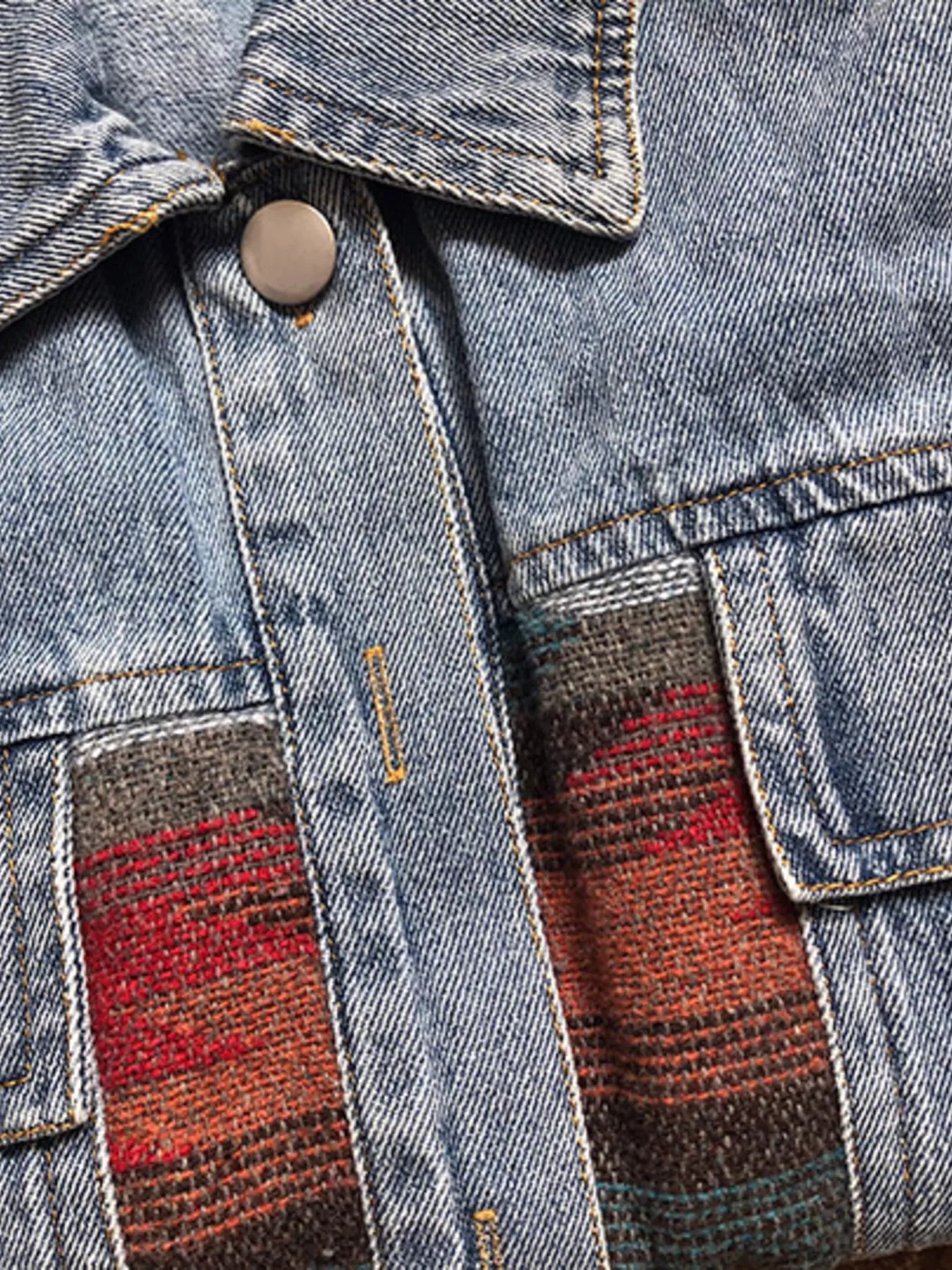 Printed Botton Down Long Sleeve Denim Jacket