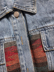 Printed Botton Down Long Sleeve Denim Jacket