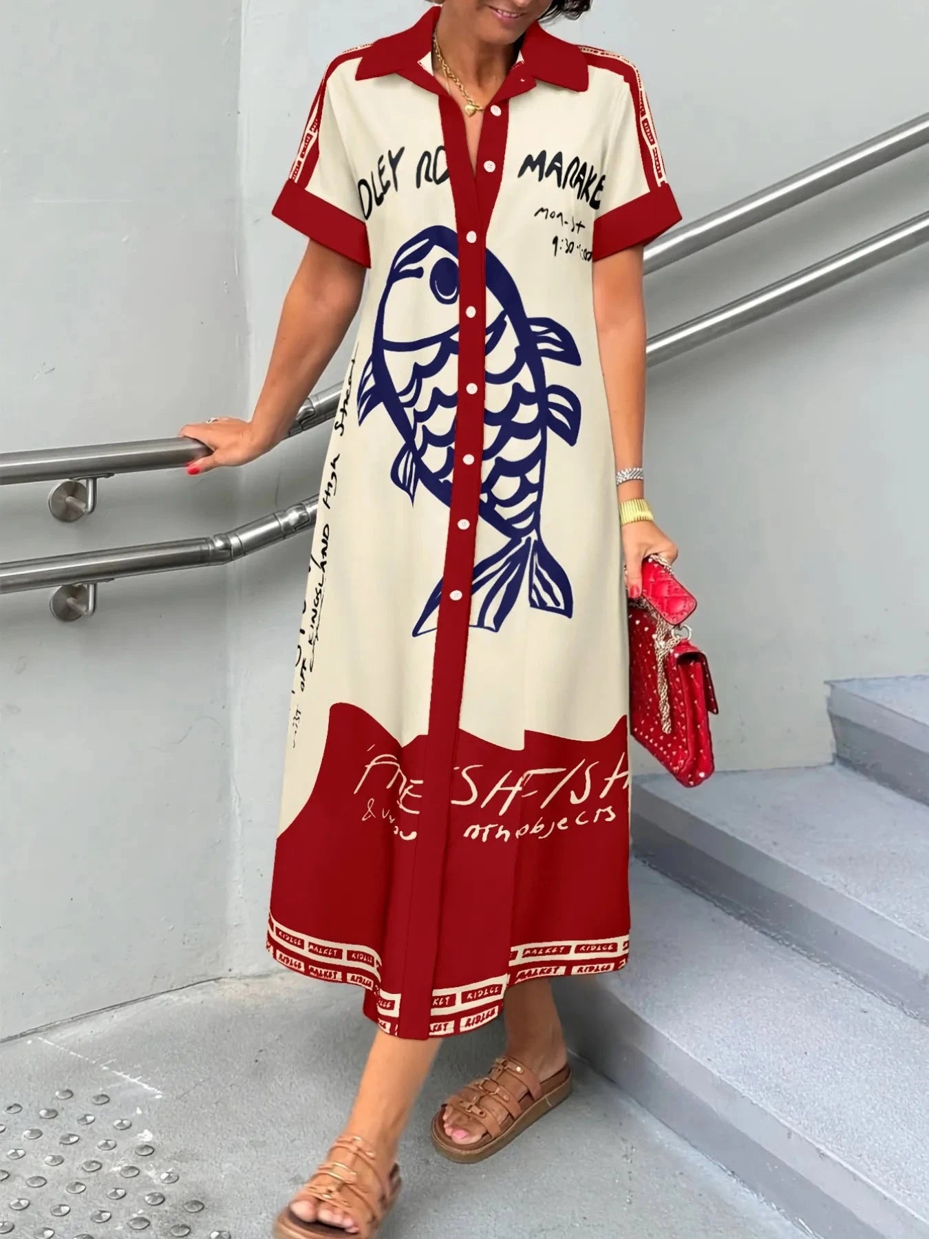 Printed Button Down Shirt Dress