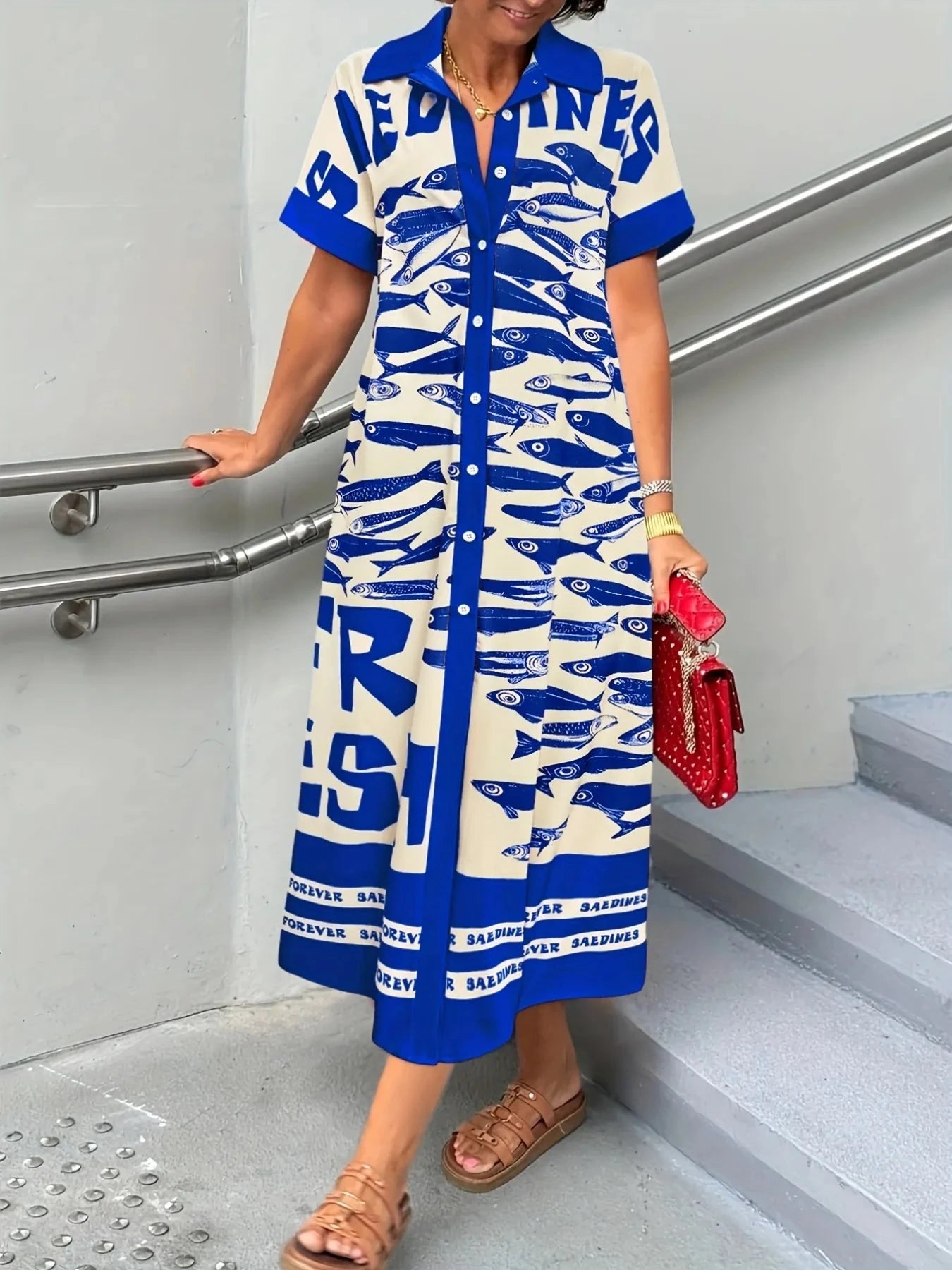 Printed Button Down Shirt Dress