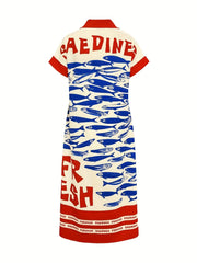 Printed Button Down Shirt Dress