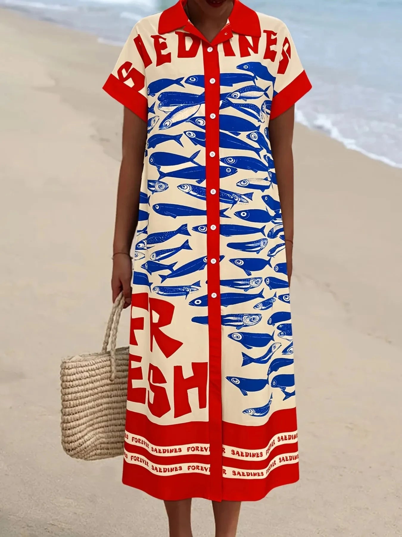 Printed Button Down Shirt Dress