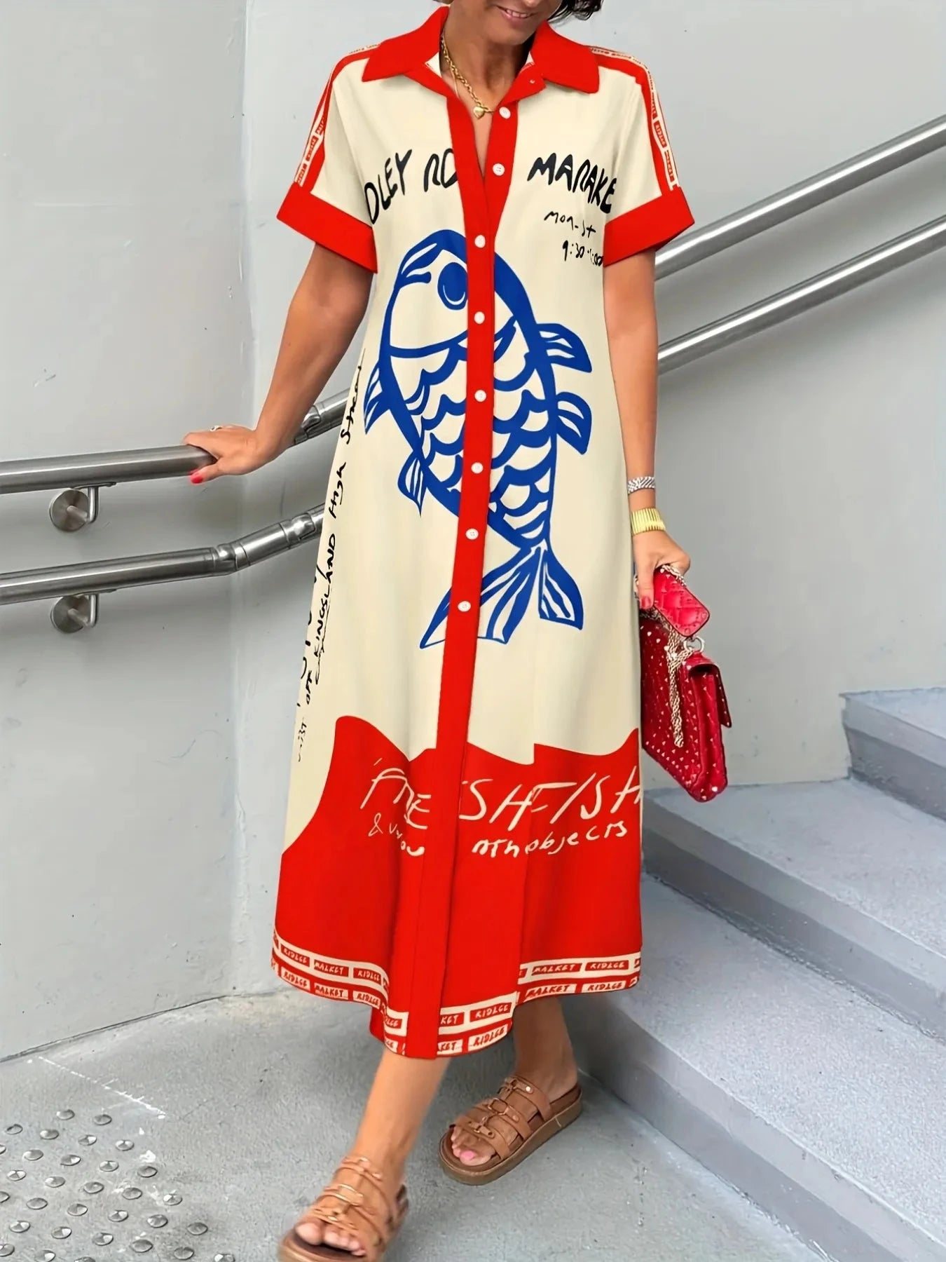 Printed Button Down Shirt Dress