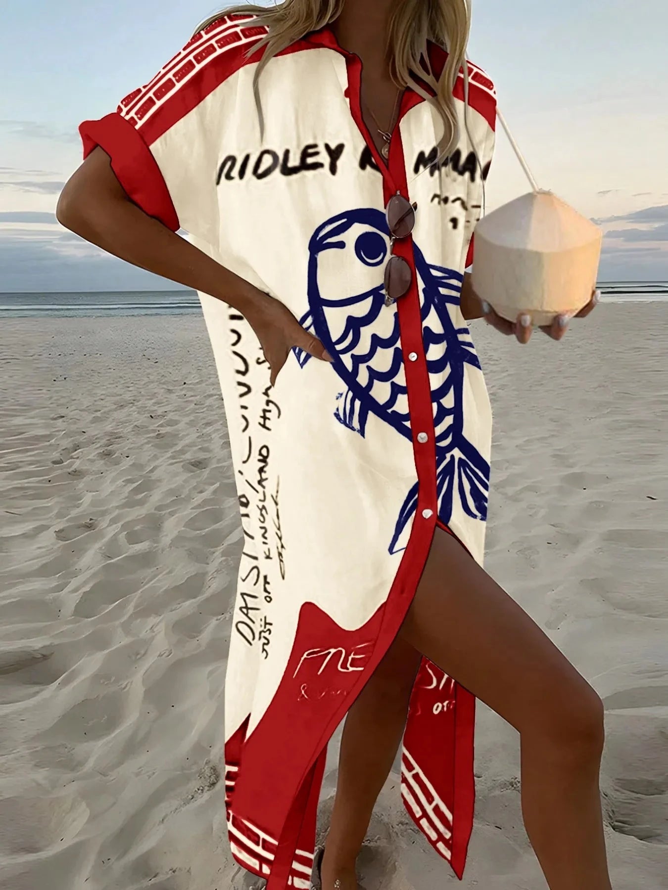 Printed Button Down Shirt Dress Burgundy / S