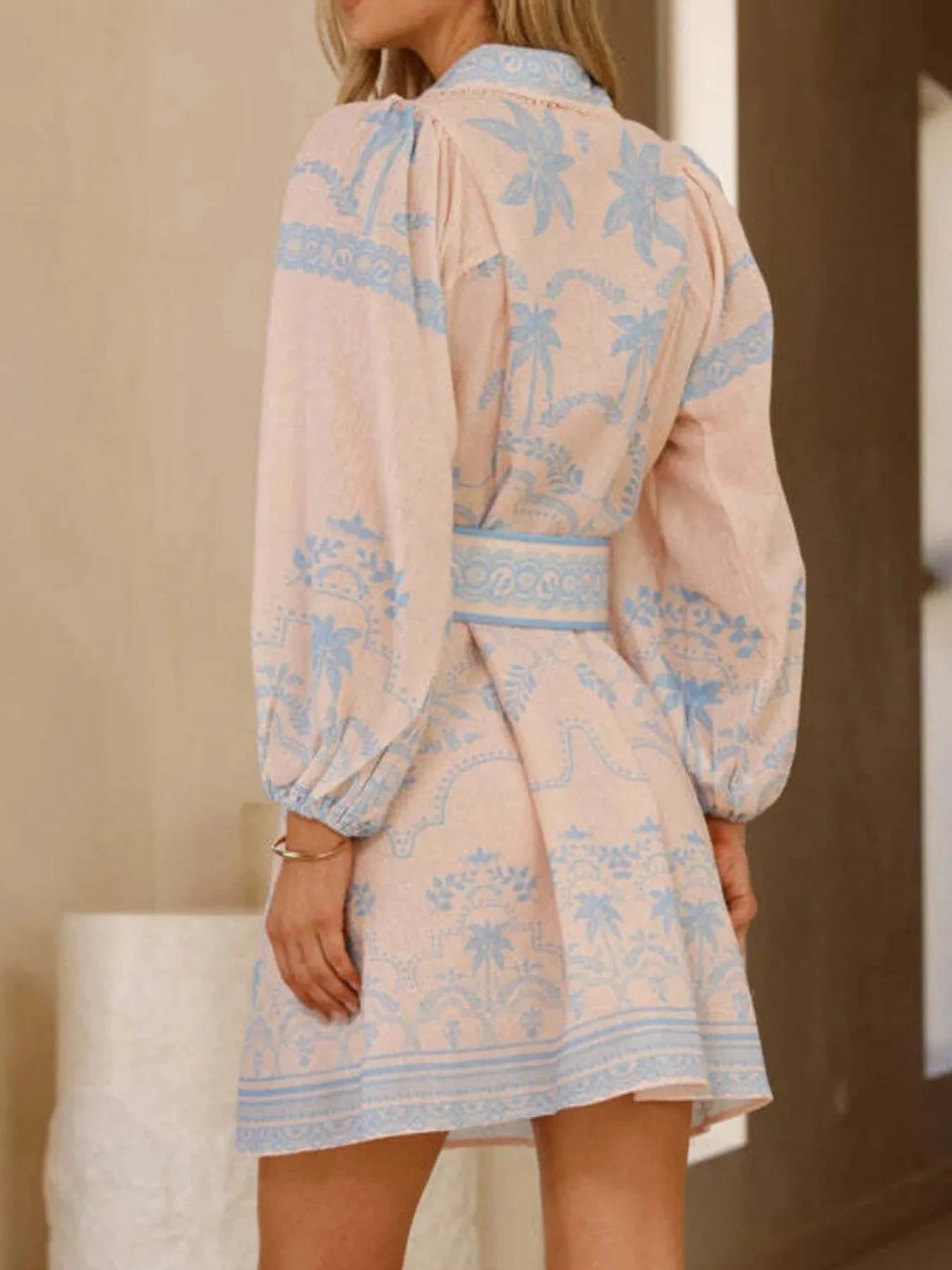 Printed Button Down Shirt Dress with Belt