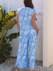Printed Button-Front Wide Leg Jumpsuit