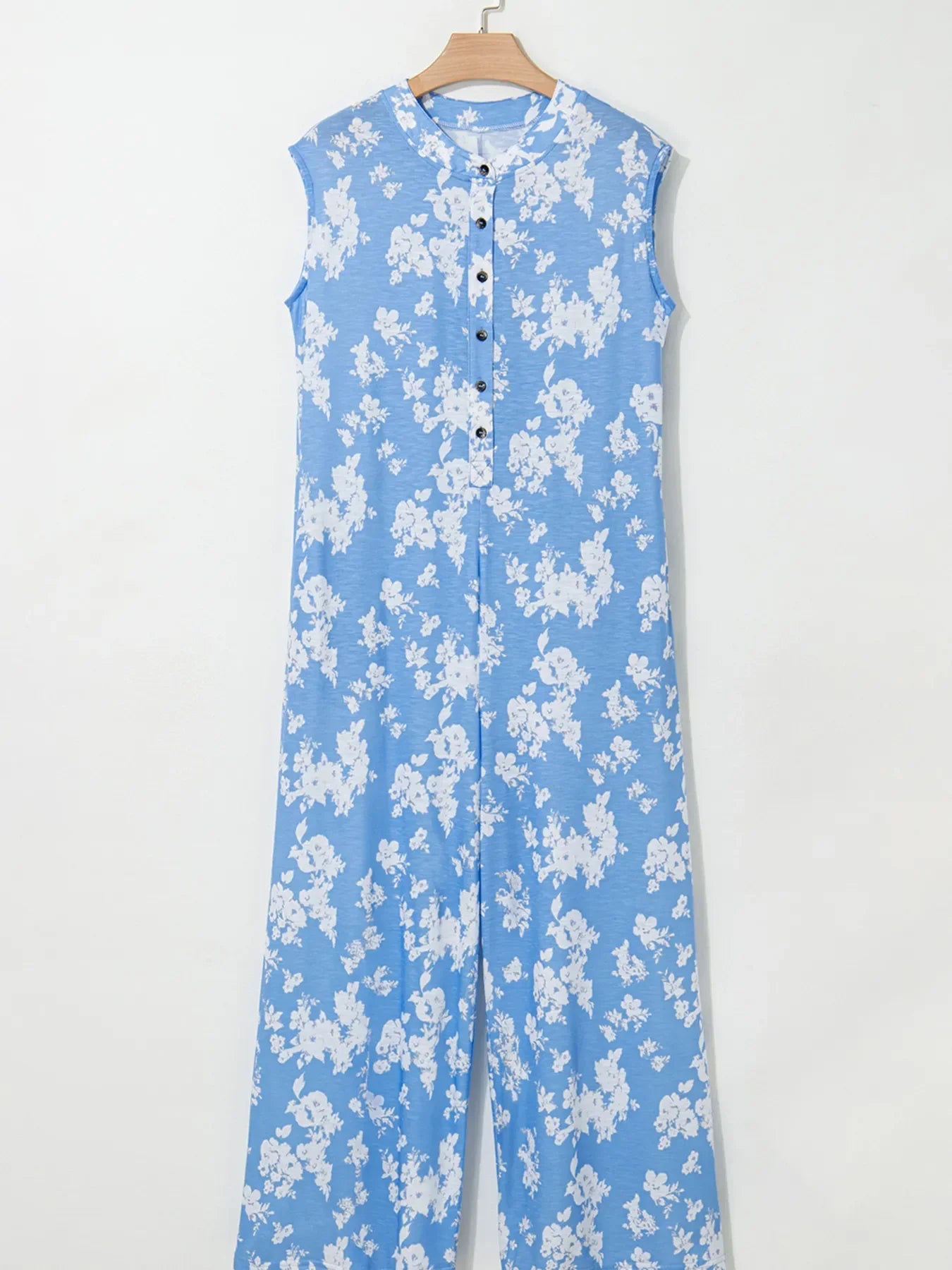 Printed Button-Front Wide Leg Jumpsuit