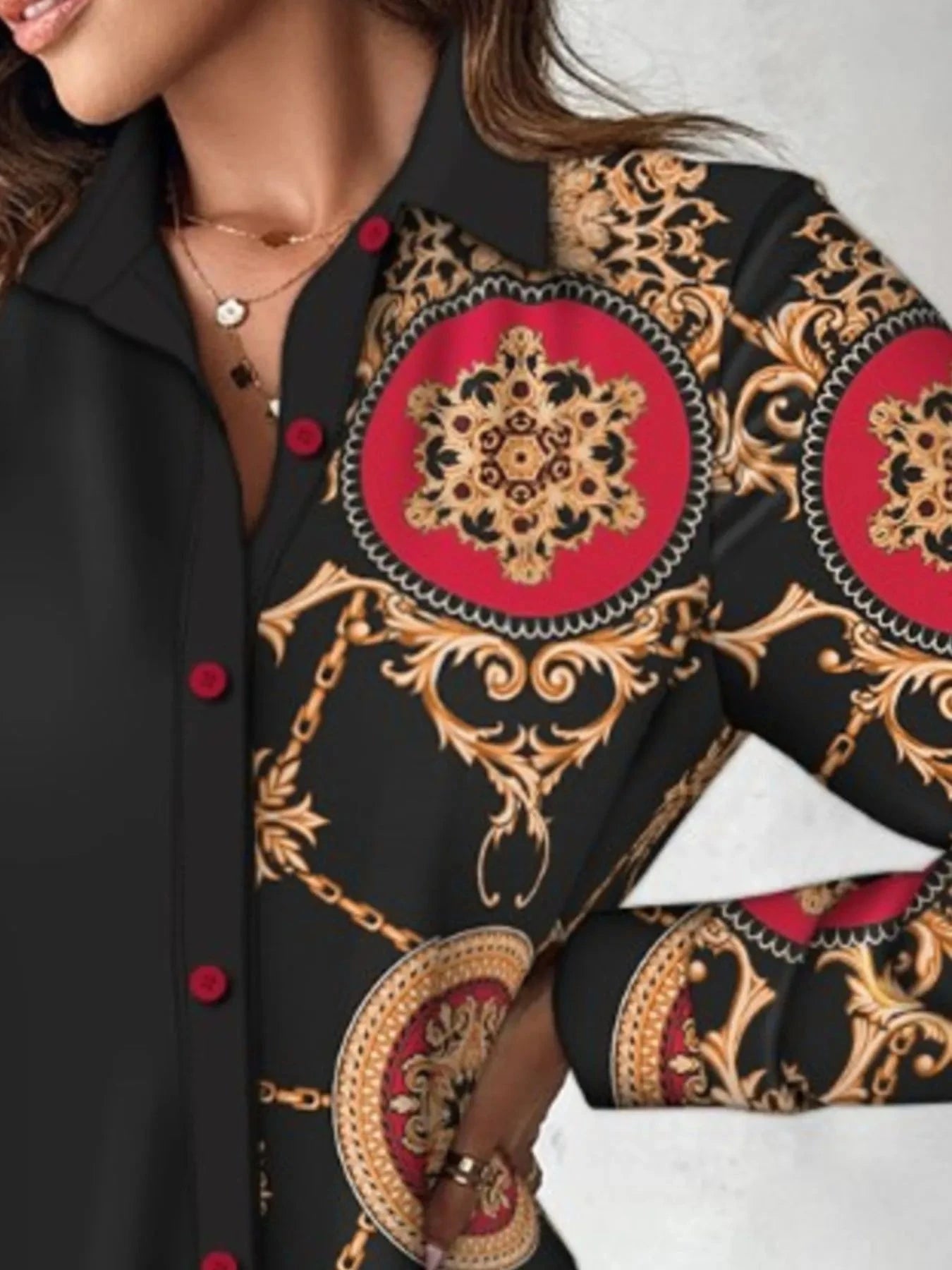 Printed Button Up Long Sleeve Shirt Dress