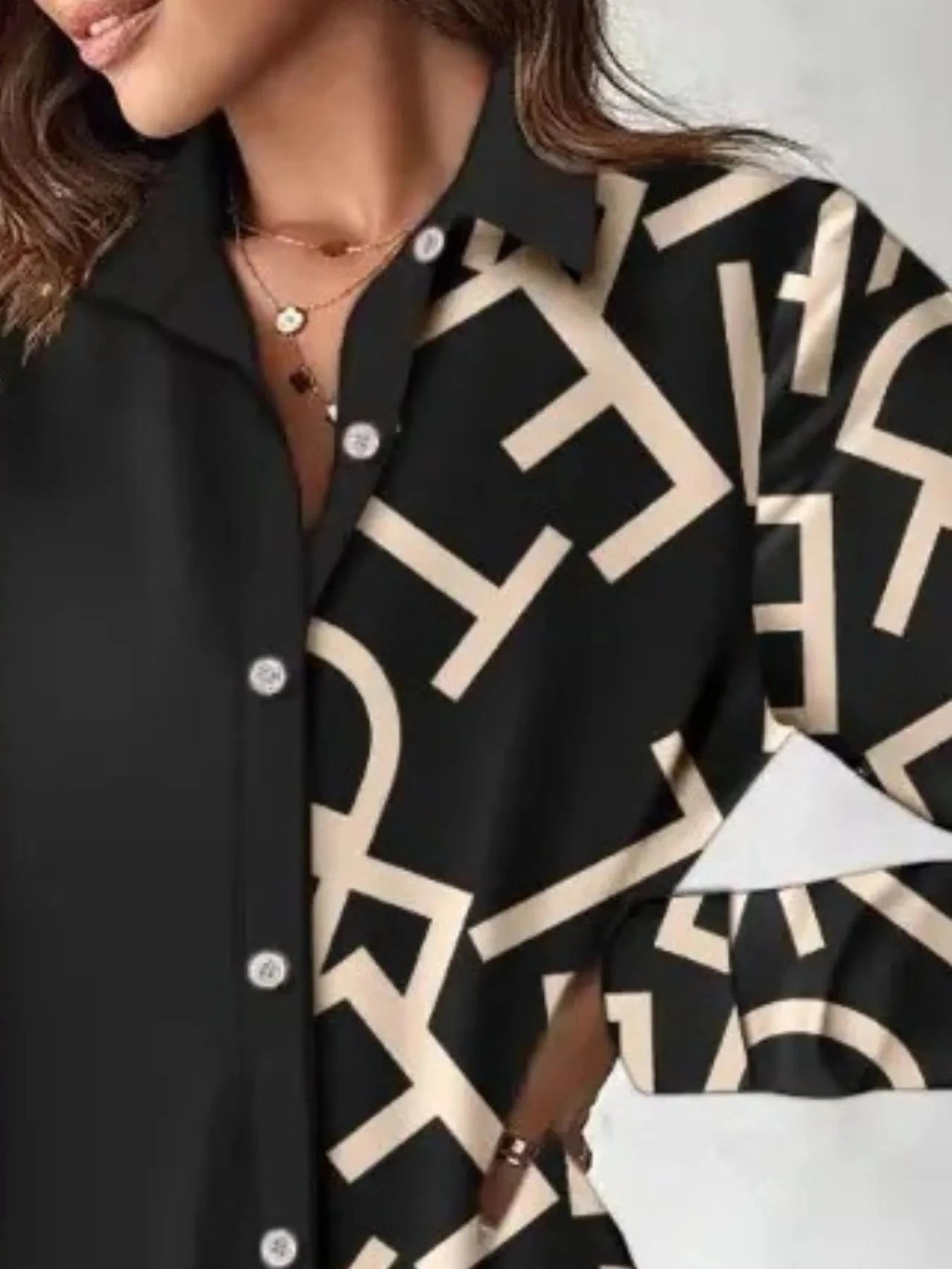 Printed Button Up Long Sleeve Shirt Dress