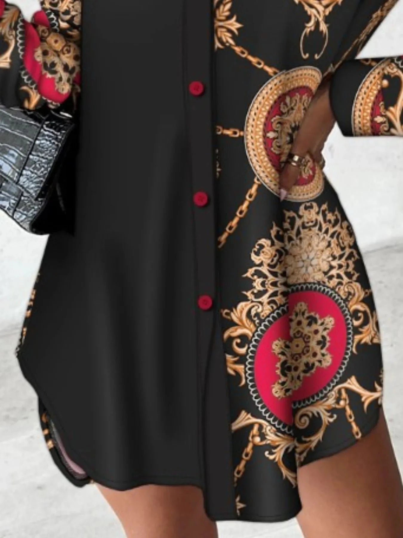Printed Button Up Long Sleeve Shirt Dress