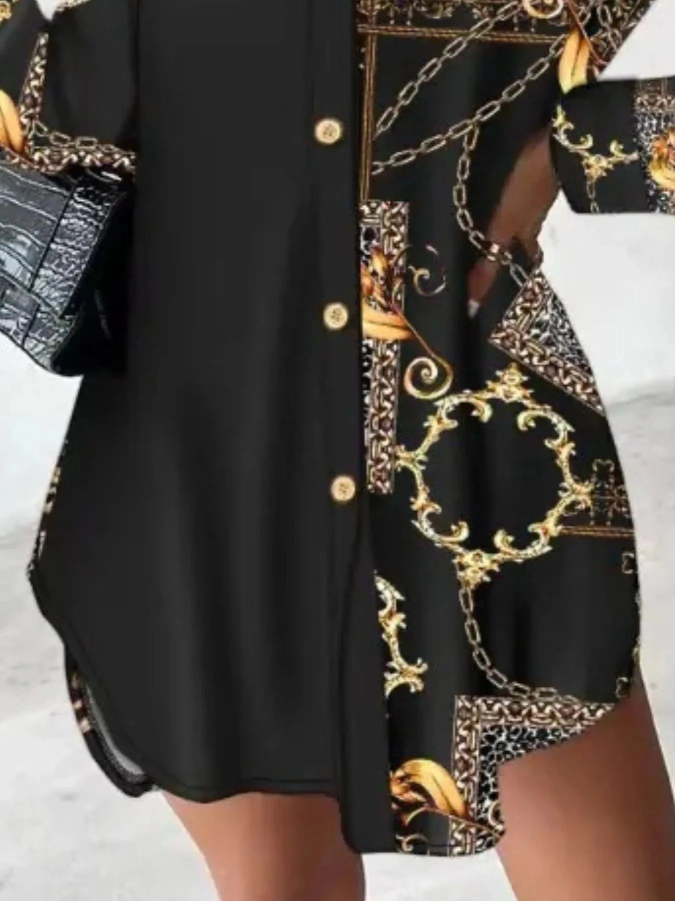 Printed Button Up Long Sleeve Shirt Dress