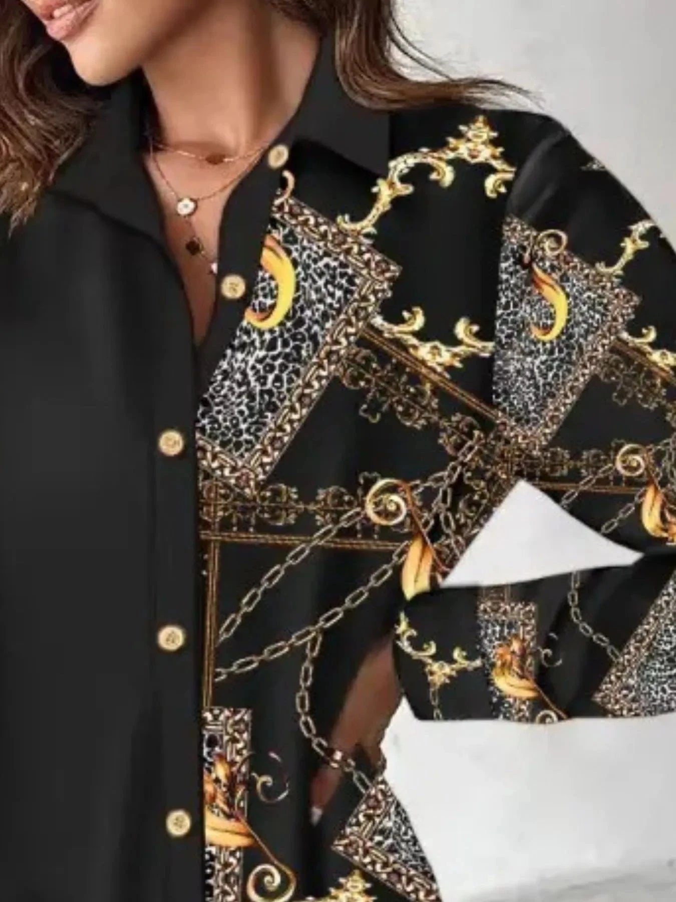 Printed Button Up Long Sleeve Shirt Dress