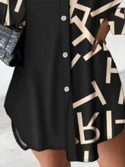 Printed Button Up Long Sleeve Shirt Dress