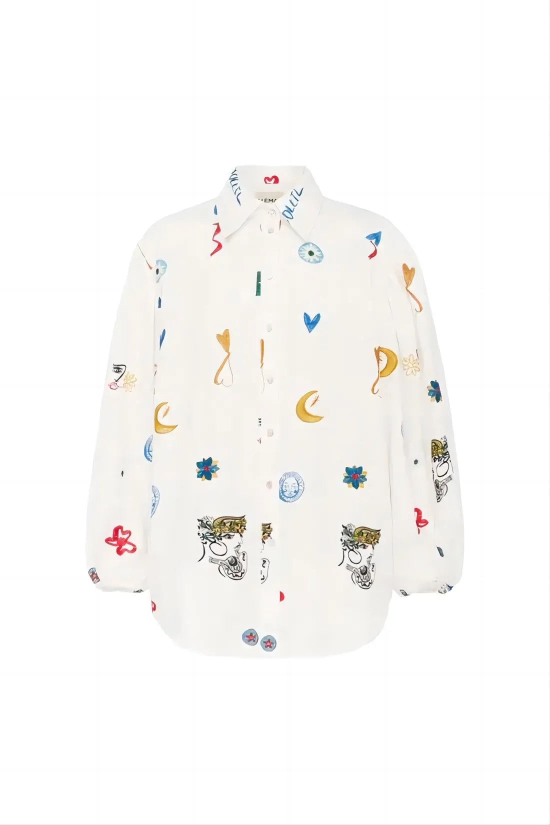 Printed Button Up Long Sleeve Shirt White / S