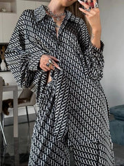 Printed Button Up Shirt and Pants Set