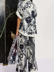 Printed Button Up Shirt and Pants Set