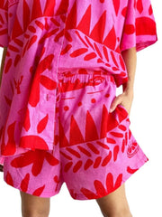Printed Button Up Shirt and Shorts Set