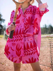 Printed Button Up Shirt and Shorts Set