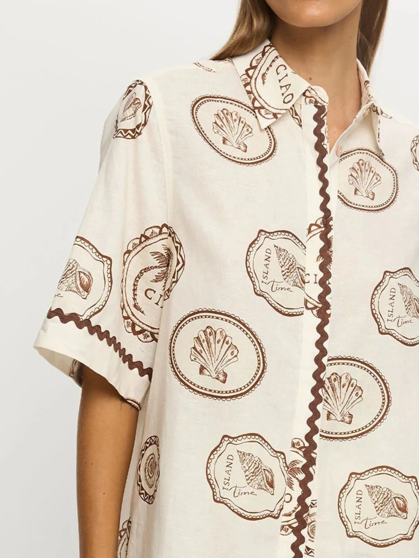 Printed Button Up Shirt and Skirt Set