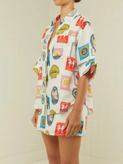 Printed Button Up Shirt and Skirt Set