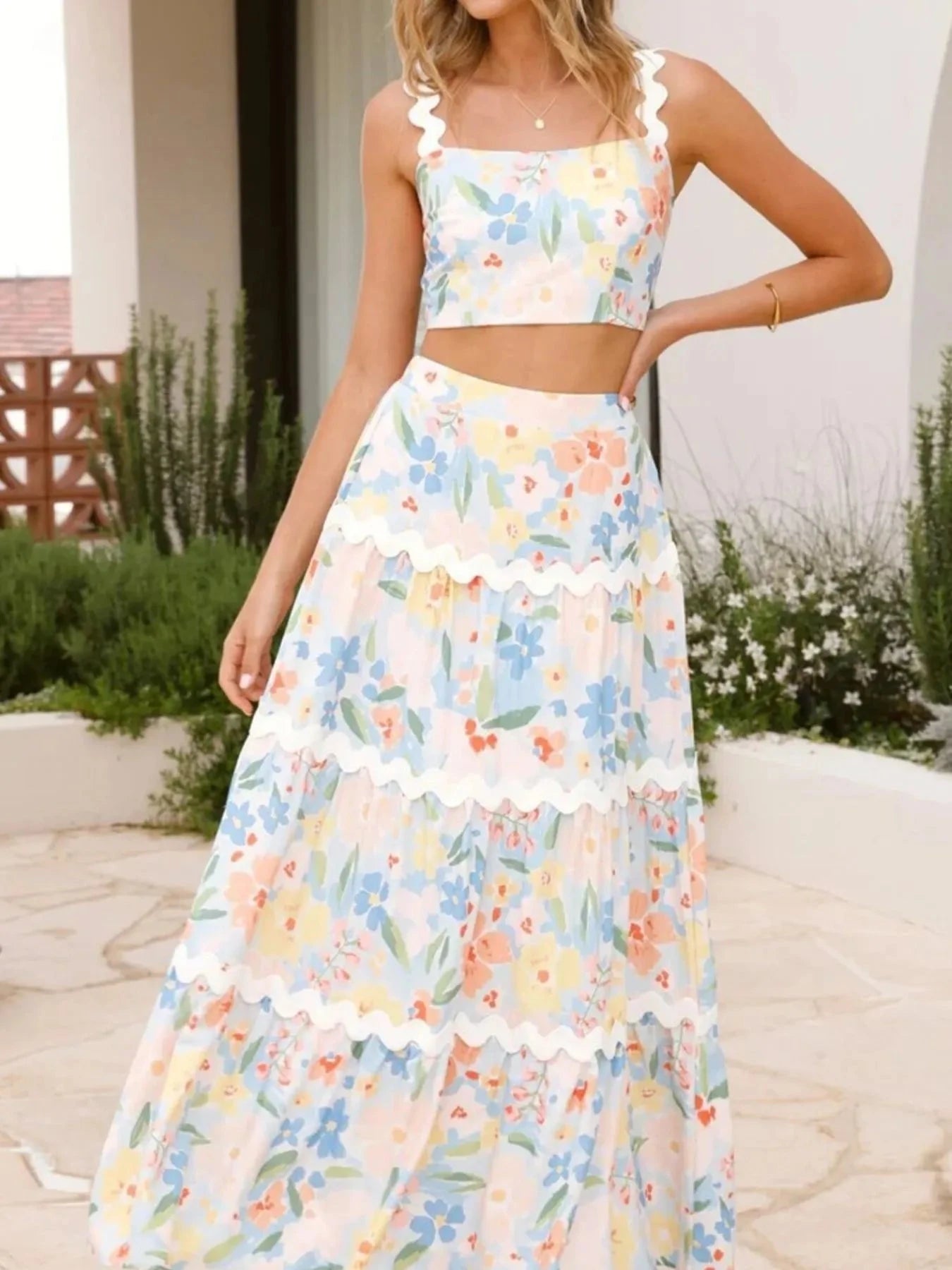 Printed Cami and Maxi Skirt Set