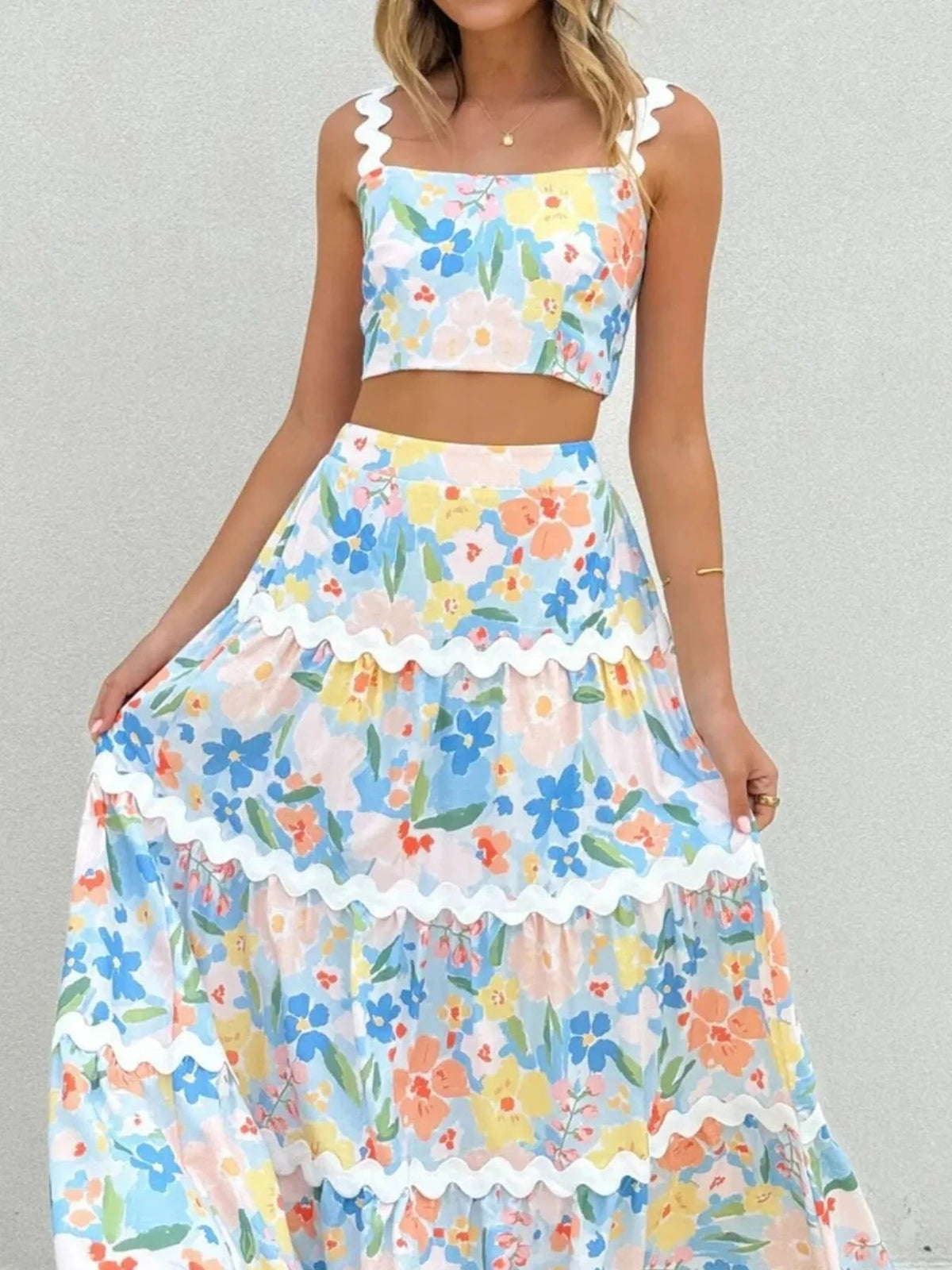 Printed Cami and Maxi Skirt Set Multicolor / S