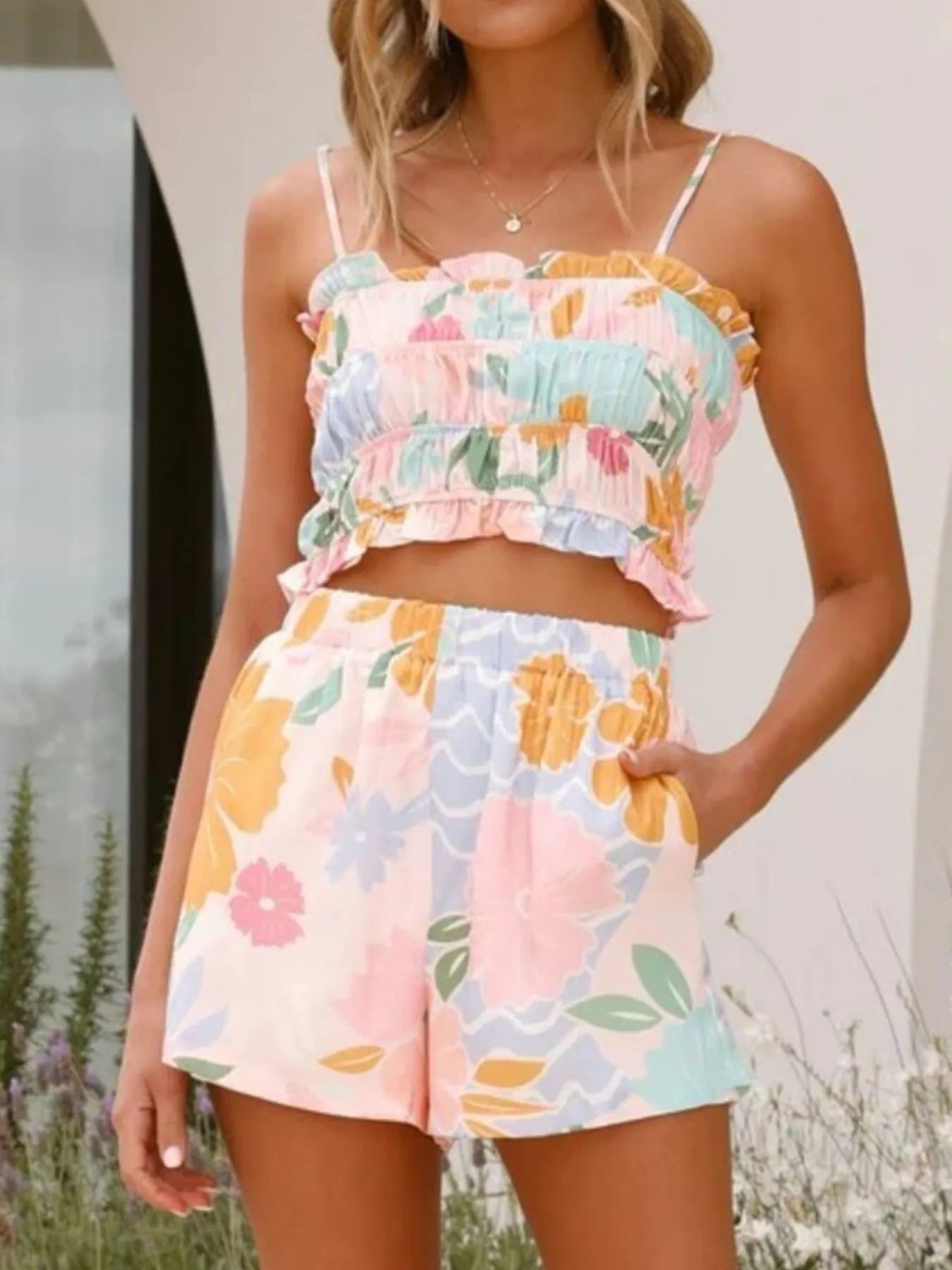 Printed Cami and Shorts Set