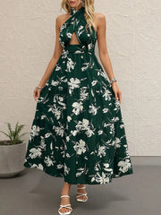 Printed Halter Neck Cutout Dress