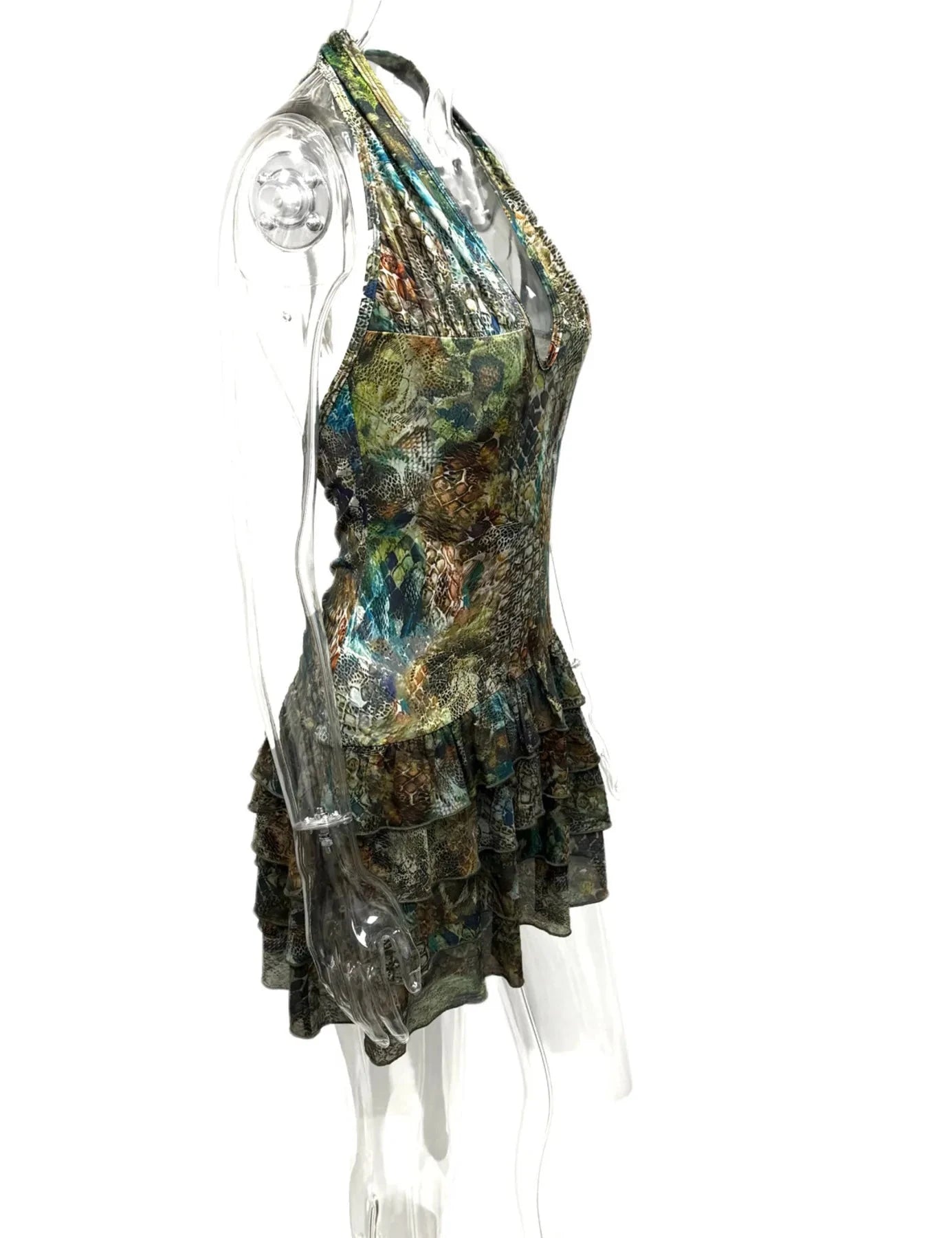 Printed Halter Neck Layered Dress