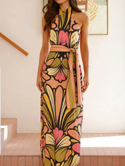 Printed Halter Neck Maxi Cami Dress