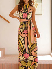 Printed Halter Neck Maxi Cami Dress Multicolor / S