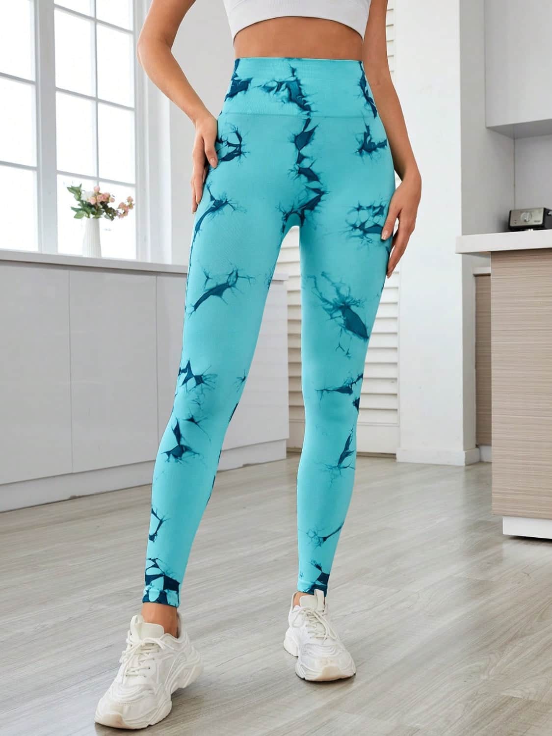 Printed High Waist Active Leggings Turquoise / S