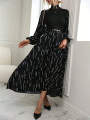 Printed Long Sleeve Mock Neck Dress