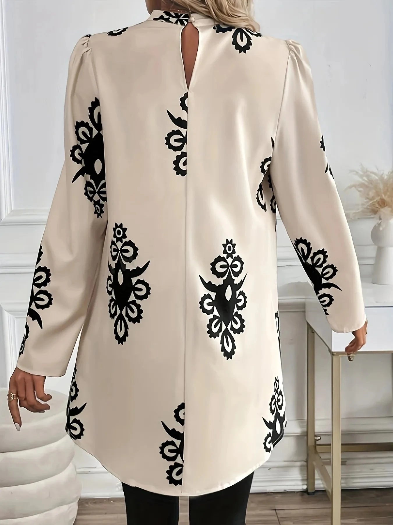 Printed Long Sleeve Oversize Blouse