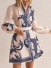 Printed Long Sleeve Shirt Dress