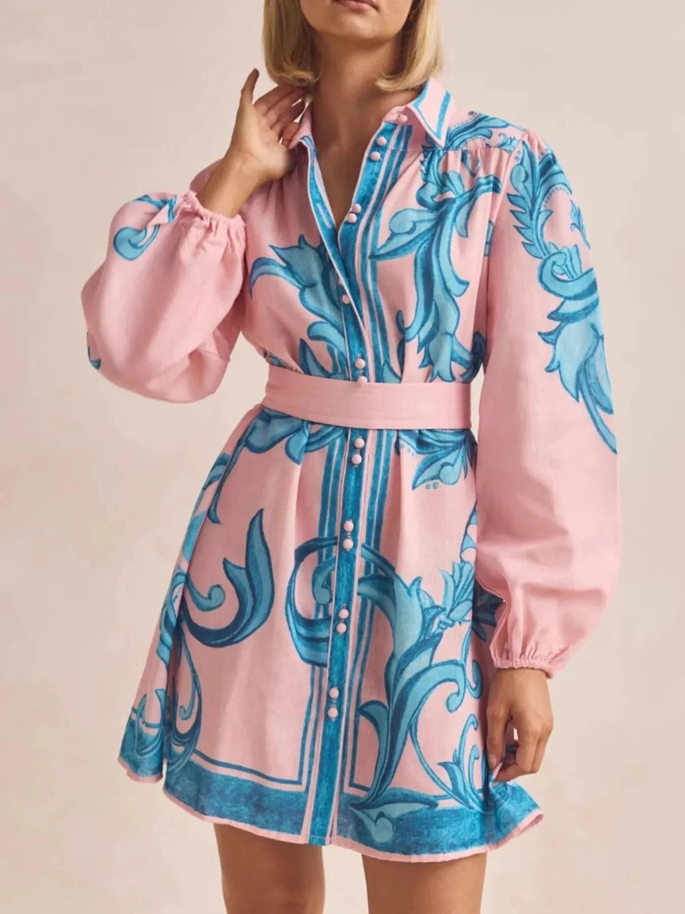 Printed Long Sleeve Shirt Dress