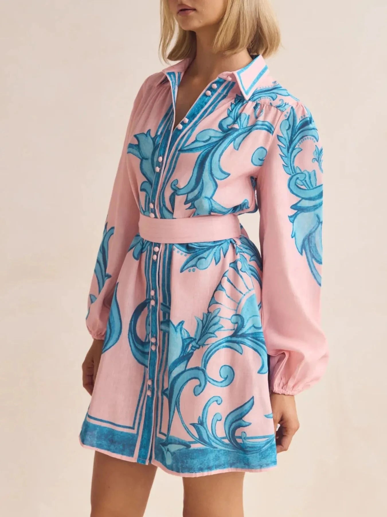 Printed Long Sleeve Shirt Dress