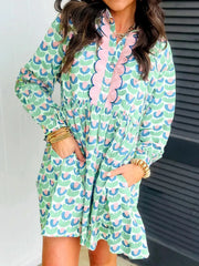 Printed Long Sleeve Shirt Dress Gum Leaf / S