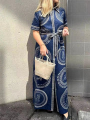 Printed Maxi Shirt Dress with Belt