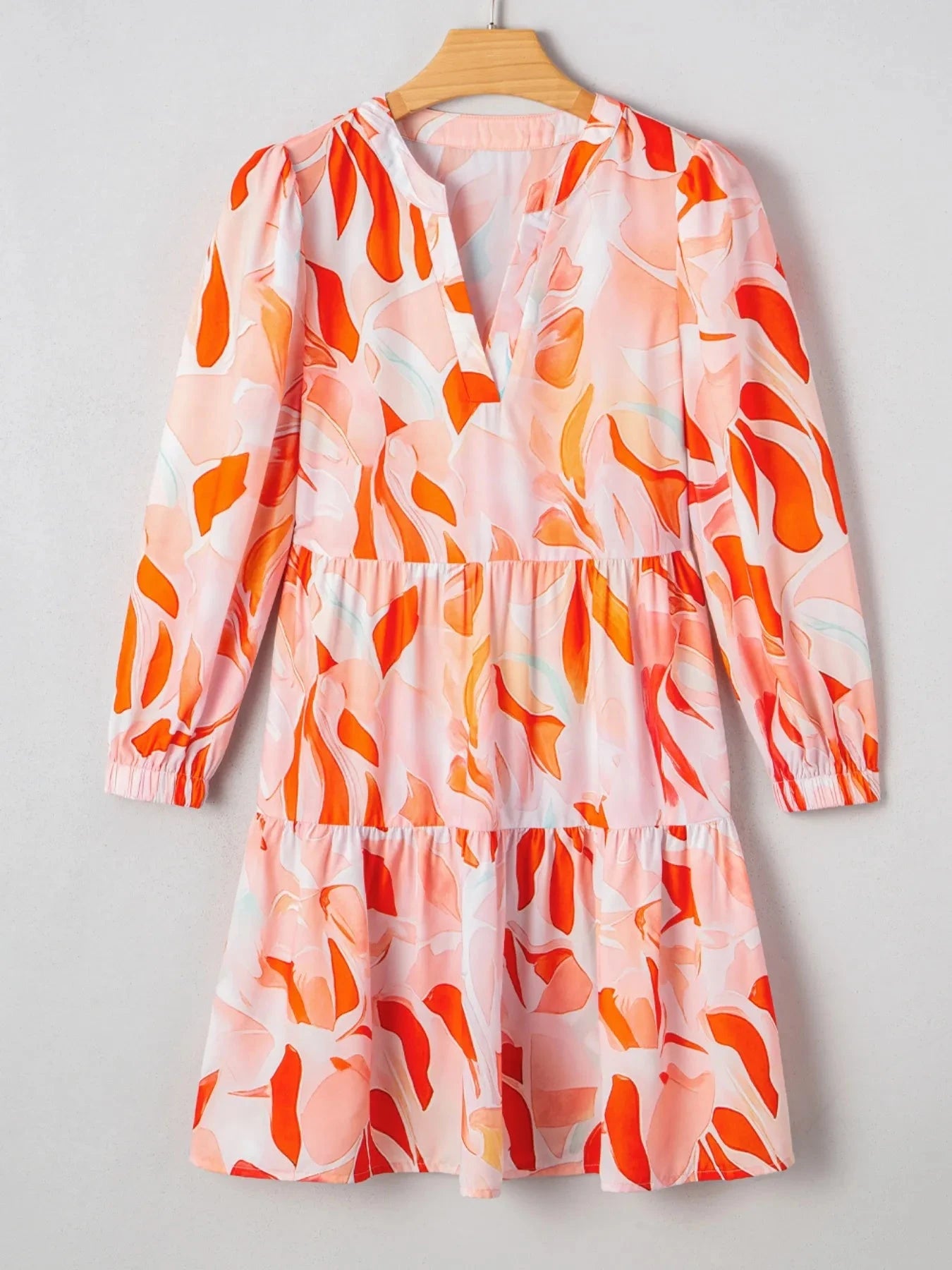 Printed Notched Long Sleeve Dress