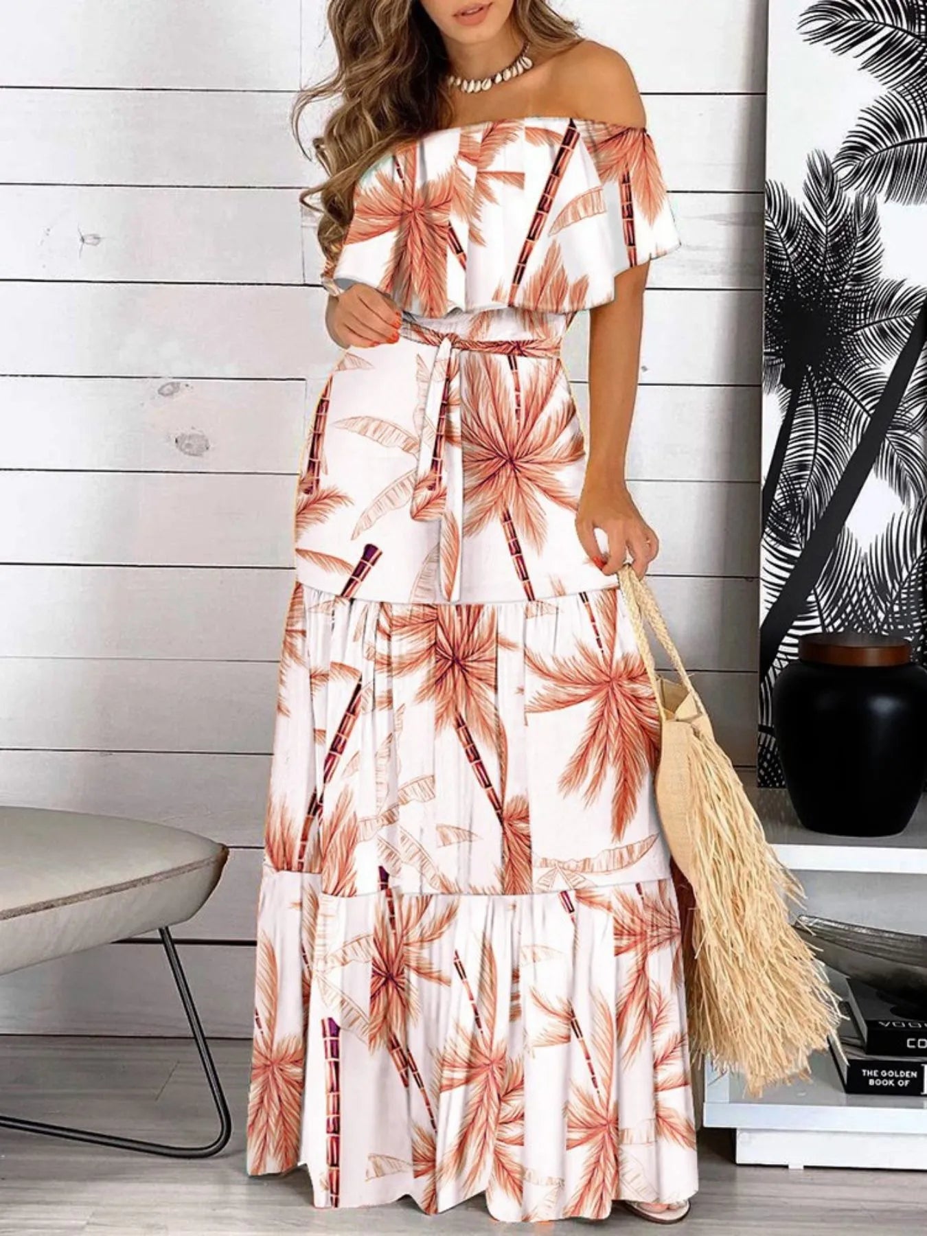 Printed Off Shoulder Maxi Dress