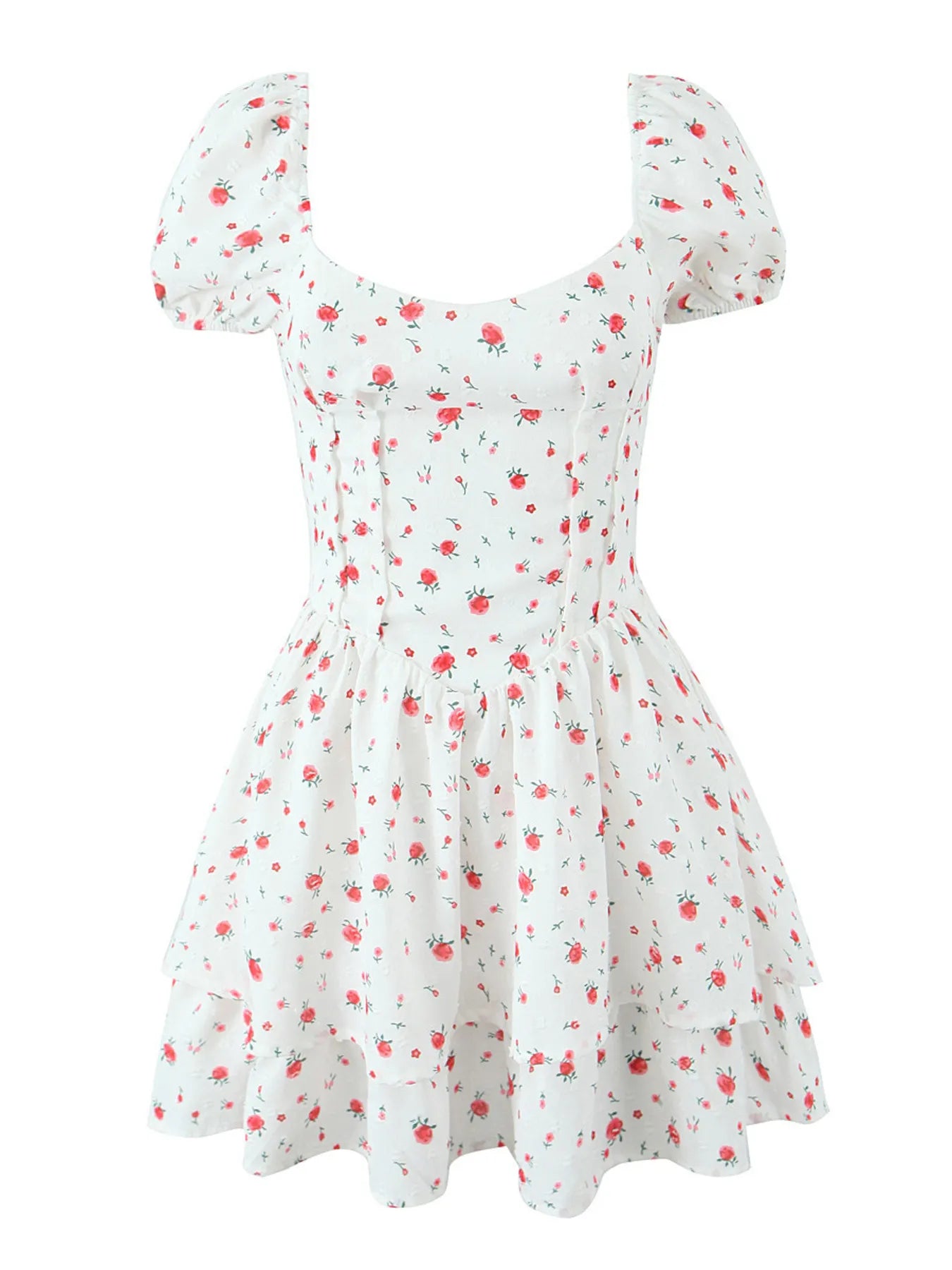 Printed Puff Sleeve Layered Dress