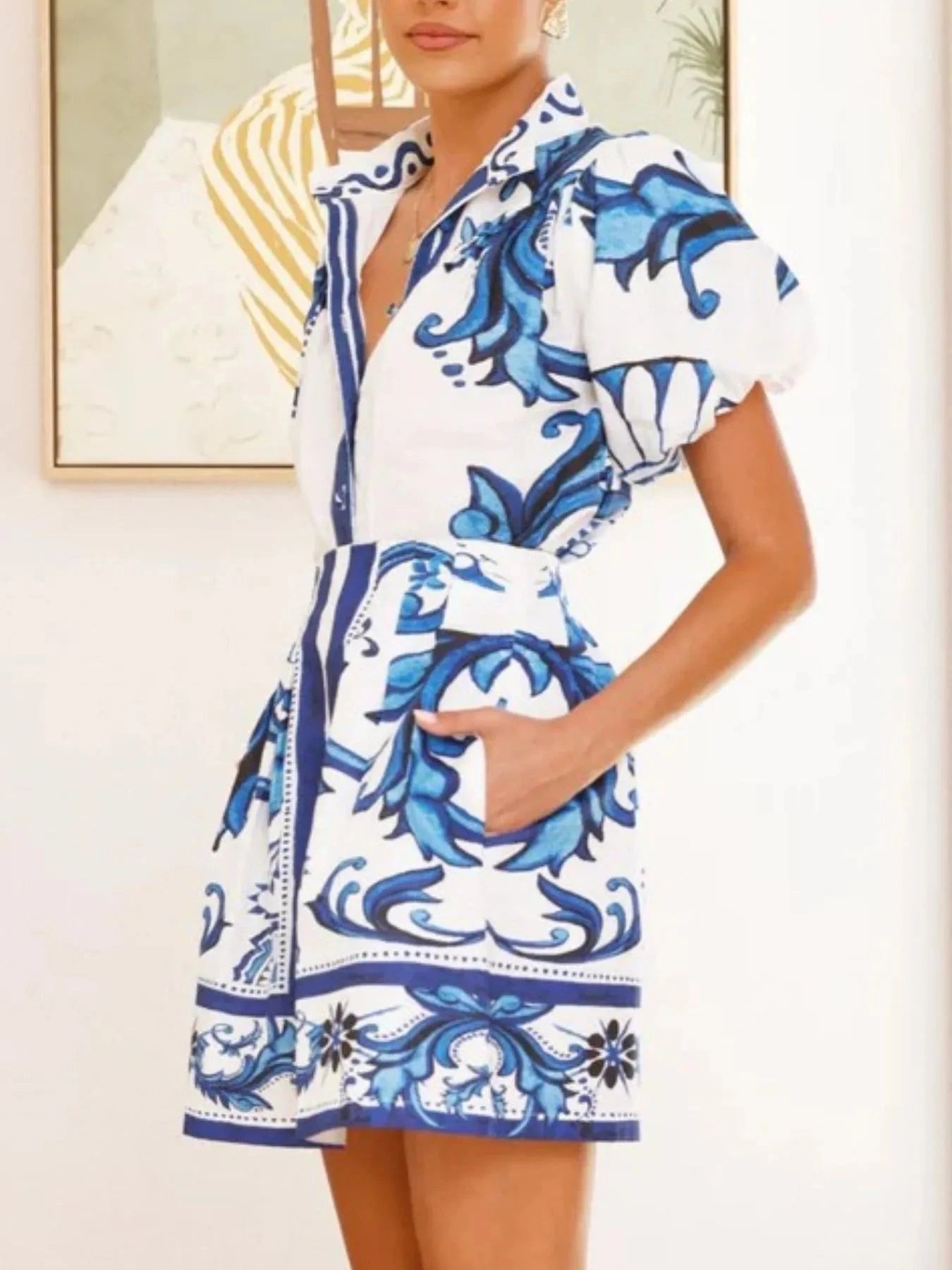 Printed Puff Sleeve Top and Skirt Set