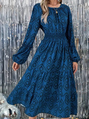 Printed Round Neck Balloon Sleeve Dress