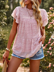 Printed Ruffle Sleeve Babydoll Blouse